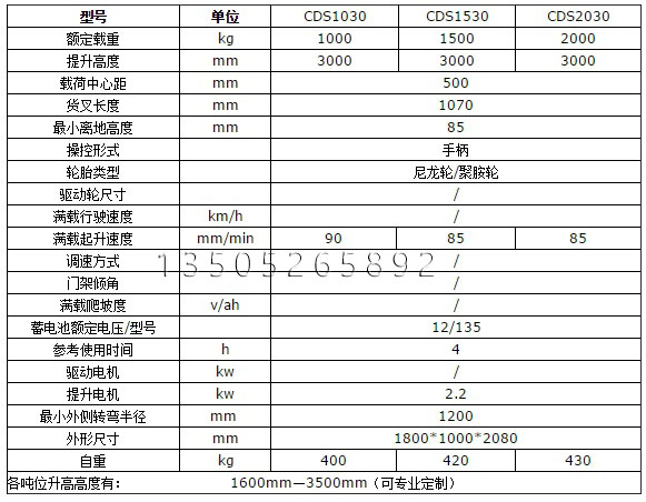 半电动堆高机参数